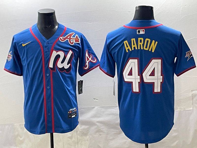 Men 2025 Atlanta Braves 44 Aaron Blue All star Nike MLB Jersey style 02